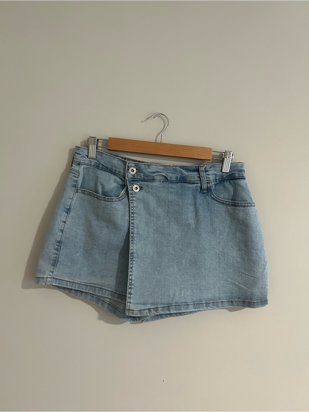 BCBGeneration Light Blue Denim Wrap Skort